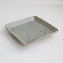 画像5: 土井善男：草花文イッチン四方板皿 薄墨