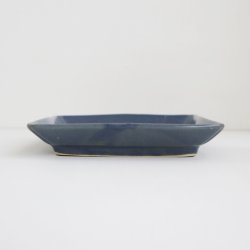 画像2: 土井善男：草花文イッチン四方板皿 紺青