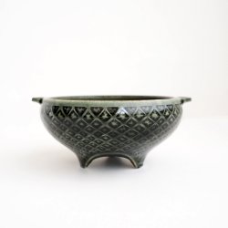 画像1: 増渕篤宥：青釉釉象嵌香炉（火屋なし）