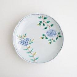 画像1: 清水なお子：色絵花唐草輪花文5.5寸リム皿