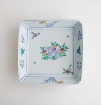 清水 なお子：色絵鹿に草花文四方鉢