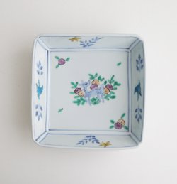 画像1: 清水 なお子：色絵鹿に草花文四方鉢