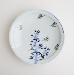 画像1: 清水なお子：色絵草花に鳥6寸皿