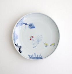 画像1: 清水なお子：色絵鶏文5寸皿