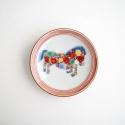 画像1: たなかふみえ：花詰牛縁付小皿（和紙箱付）