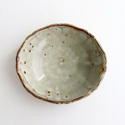 画像1: 辻口康夫：灰釉粉引楕円輪花小鉢